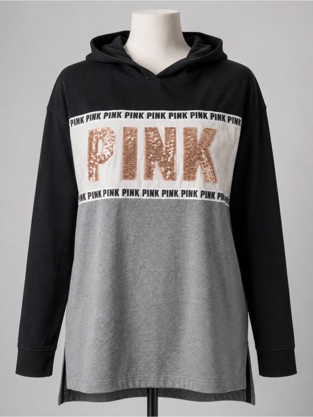 PINK Victoria's Secret Sequin Logo Colorblock Hoodie